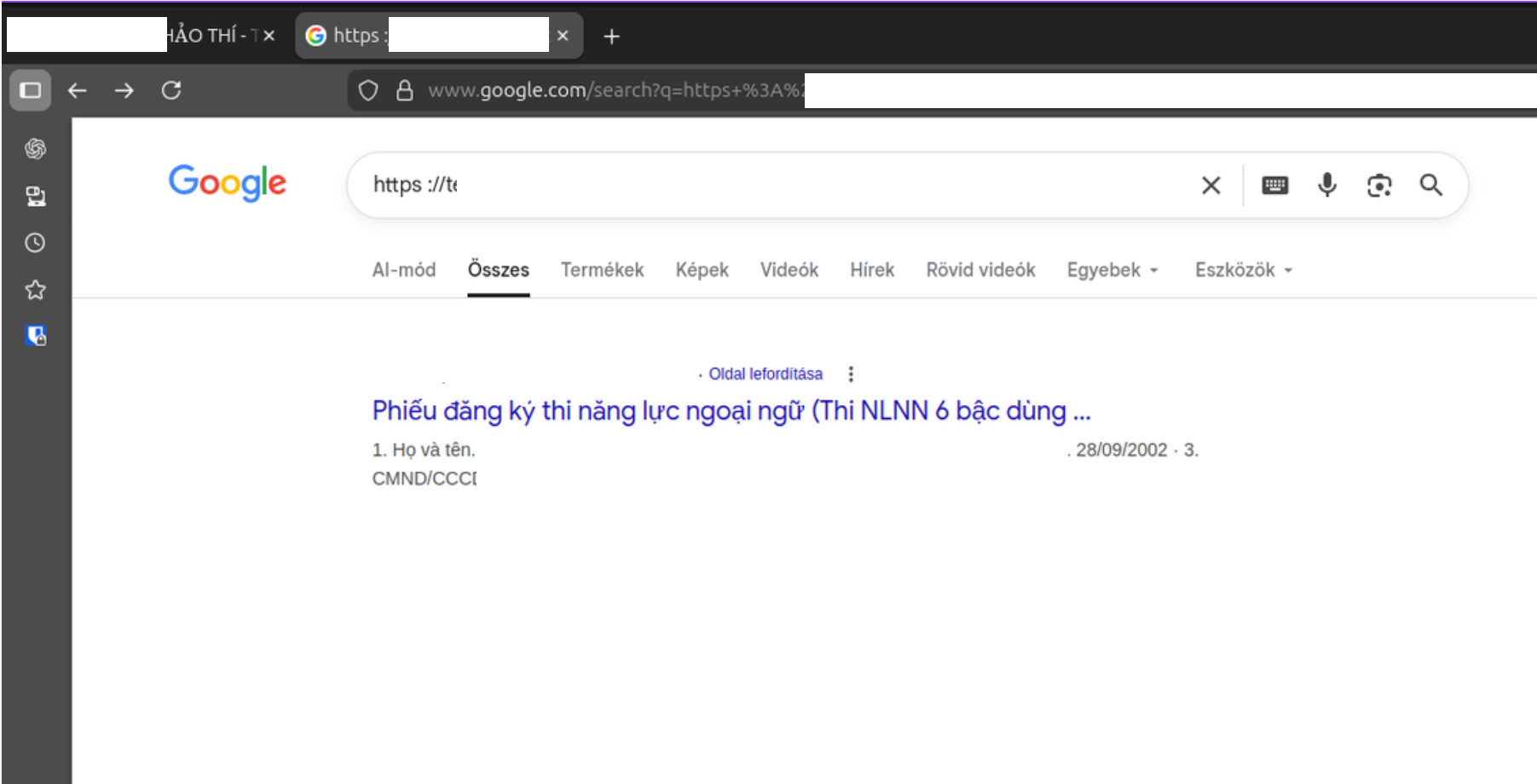 Google search results showing candidate PII publicly indexed on the internet